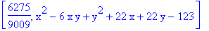 [6275/9009, x^2-6*x*y+y^2+22*x+22*y-123]